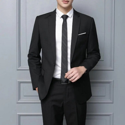 2Pcs/Set Attractive Men Suit Comfortable Formal Suit Single Button Slim Fit Lapel Blazer Straight Suit Pants Set  Warm
