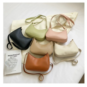 Модни дамски чанти Ретро едноцветна PU кожена чанта през рамо под мишниците Ежедневни дамски чанта Hobos Дизайнерска чанта Dropshipping
