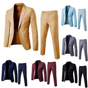 1 Σετ Κομψό Επίσημο Κοστούμι Όμορφο κοστούμι Σακάκι Παντελόνι Μακρυμάνικο με ένα Κουμπί Σετ Κοστούμι Νυφικό
