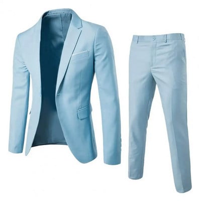 1 Set Stylish Formal Suit Handsome Suit Jacket Trousers Long Sleeve One Button Pockets Suit Set  Wedding Wearing