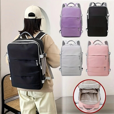 Дамска раница за пътуване, водоотблъскваща, анти-кражба, стилна ежедневна чанта с каишка за багаж USB порт за зареждане раница