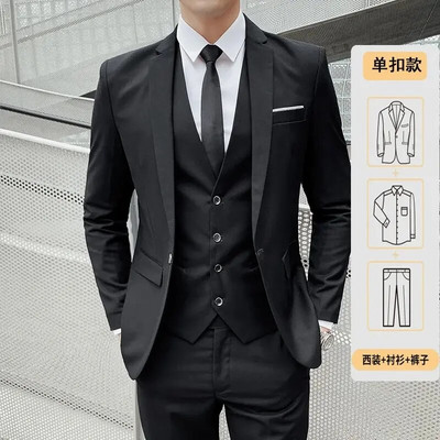 Set de costum pentru bărbați, primăvară/toamnă, slim fit, în stil occidental, set din trei piese pentru nuntă, cel mai bun bărbat, îmbrăcăminte formală de afaceri în stil coreean