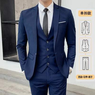 Set de costum pentru bărbați, primăvară/toamnă, slim fit, în stil occidental, set din trei piese pentru nuntă, cel mai bun bărbat, îmbrăcăminte formală de afaceri în stil coreean