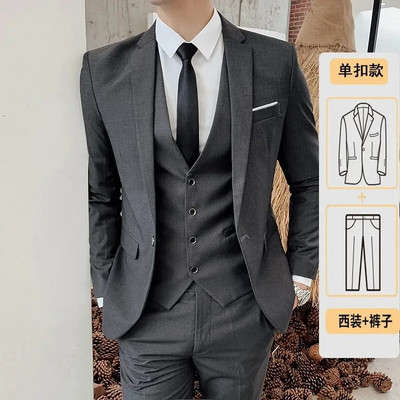 Set de costum pentru bărbați, primăvară/toamnă, slim fit, în stil occidental, set din trei piese pentru nuntă, cel mai bun bărbat, îmbrăcăminte formală de afaceri în stil coreean