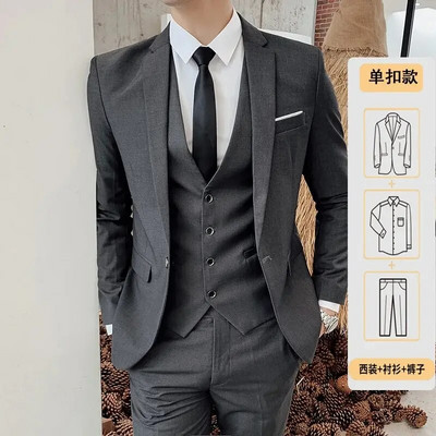 Set de costum pentru bărbați, primăvară/toamnă, slim fit, în stil occidental, set din trei piese pentru nuntă, cel mai bun bărbat, îmbrăcăminte formală de afaceri în stil coreean