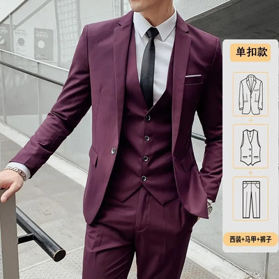 Set de costum pentru bărbați, primăvară/toamnă, slim fit, în stil occidental, set din trei piese pentru nuntă, cel mai bun bărbat, îmbrăcăminte formală de afaceri în stil coreean