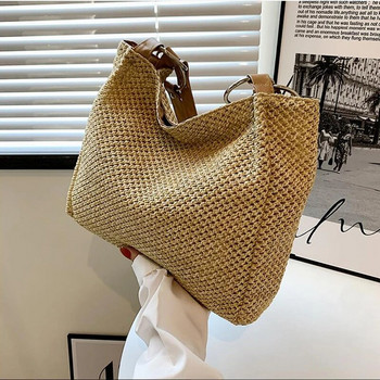 Дамска сламена чанта през рамо Ретро чанта с голям капацитет Дамска чанта 2023 Най-новата мода Проста дамска чанта за пазаруване в свободното време