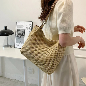 Дамска сламена чанта през рамо Ретро чанта с голям капацитет Дамска чанта 2023 Най-новата мода Проста дамска чанта за пазаруване в свободното време