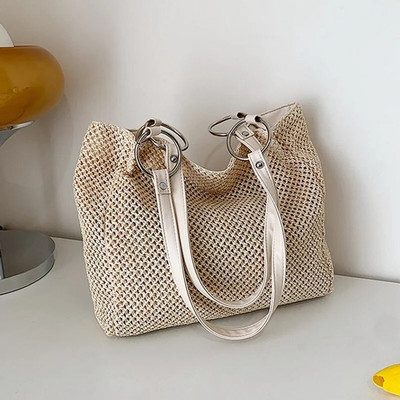 Ženska slamnata torba na rame Retro torbica velikog kapaciteta Ženska torbica 2023 Najnovija moda Jednostavna ženska torba za slobodno vrijeme