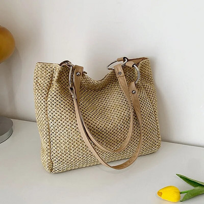 Ženska slamnata torba na rame Retro torbica velikog kapaciteta Ženska torbica 2023 Najnovija moda Jednostavna ženska torba za slobodno vrijeme