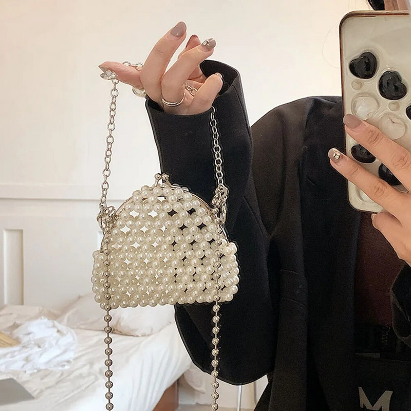 Lančana biserna torba za žene Ručna torbica Luksuzna dizajnerska torbica Mini večernje torbice Ležerna slatka biserna torbica na rame Elegantna torbica za novčiće