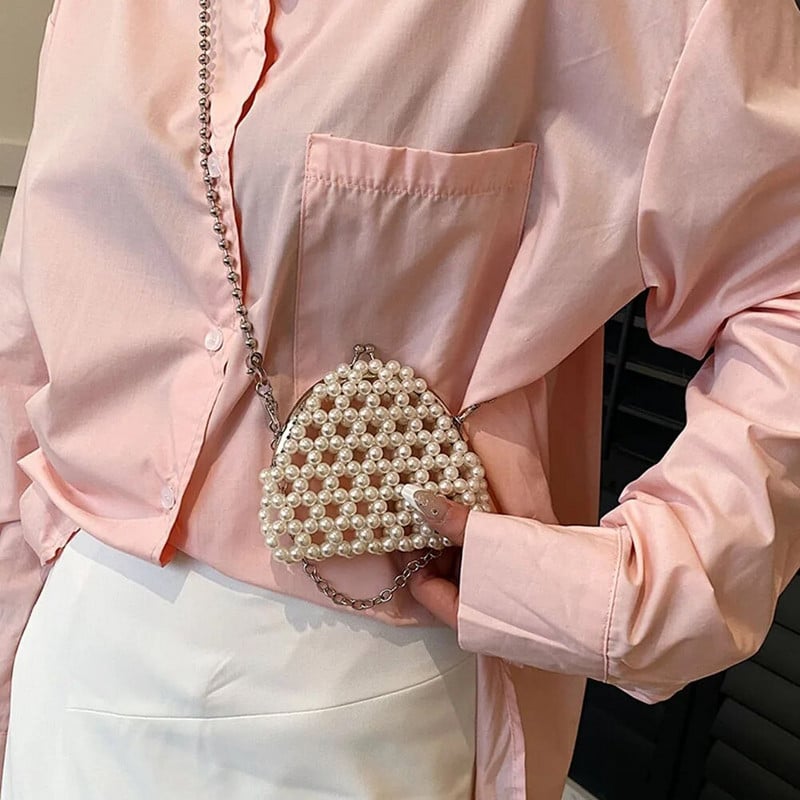 Lančana biserna torba za žene Ručna torbica Luksuzna dizajnerska torbica Mini večernje torbice Ležerna slatka biserna torbica na rame Elegantna torbica za novčiće