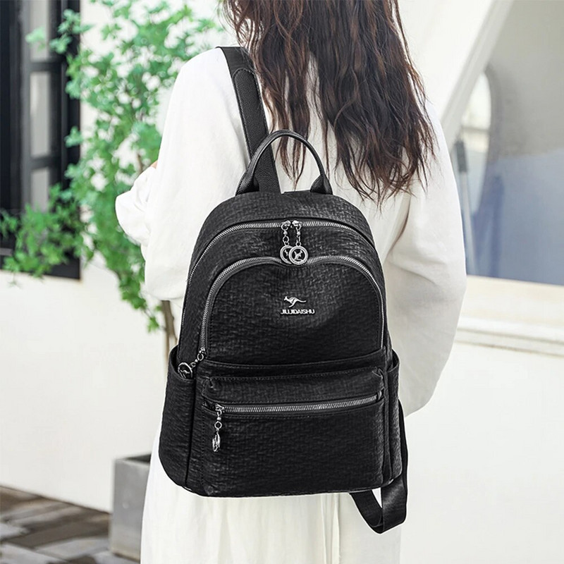 Didelės talpos vientisos spalvos moteriška prabangi kuprinė, aukštos kokybės PU odos moteriška kuprinė nuo vagystės mokinio krepšio maišelis