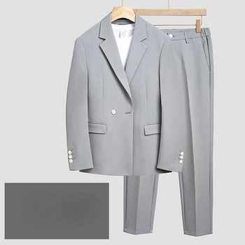 (Blazer+Elastic Waist παντελόνι) Κορεάτικη έκδοση μονόχρωμο ανδρικό κοστούμι casual κοστούμι μεγάλου μεγέθους χαλαρό επαγγελματικό κοστούμι που αναπνέει