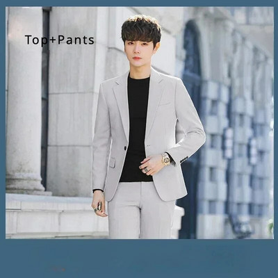 S-6XL muško poslovno ležerno odijelo u korejskom stilu Trendy Slim Fit 2-dijelni komplet Jednobojna （Blejzer + hlače) Mladoženja Vjenčanica Party