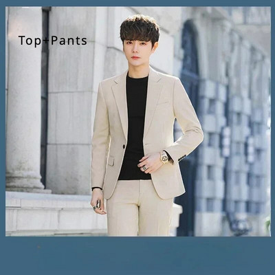 S-6XL muško poslovno ležerno odijelo u korejskom stilu Trendy Slim Fit 2-dijelni komplet Jednobojna （Blejzer + hlače) Mladoženja Vjenčanica Party