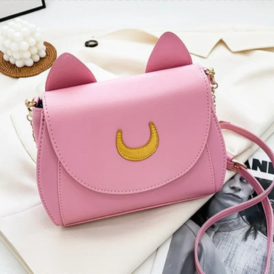 Vasaros Sailor Moon Ladies rankinė Black Luna Cat Shape Grandininis pečių krepšys PU Oda Moterims Messenger Crossbody Maži krepšiai Piniginės
