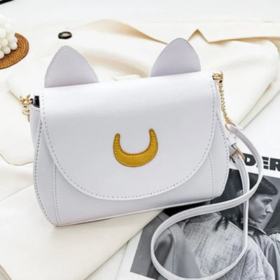 Vasaros Sailor Moon Ladies rankinė Black Luna Cat Shape Grandininis pečių krepšys PU Oda Moterims Messenger Crossbody Maži krepšiai Piniginės