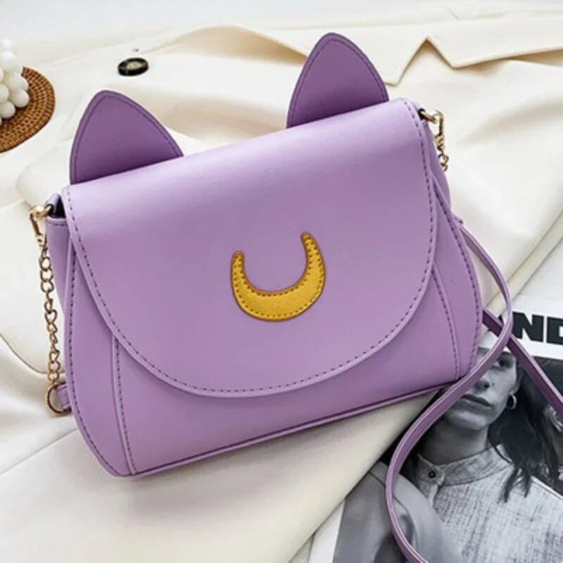 Vasaros Sailor Moon Ladies rankinė Black Luna Cat Shape Grandininis pečių krepšys PU Oda Moterims Messenger Crossbody Maži krepšiai Piniginės