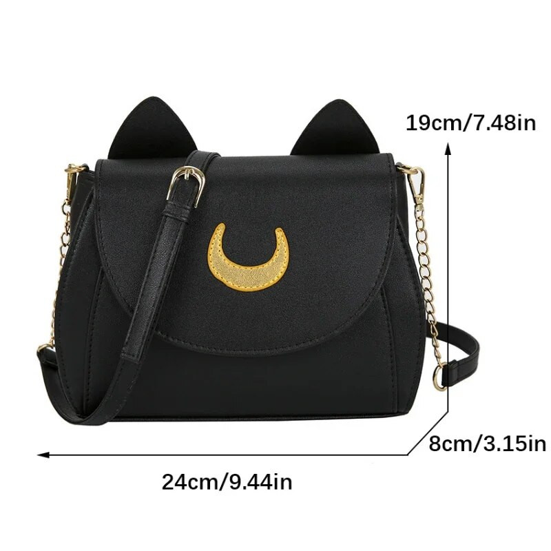 Vasaros Sailor Moon Ladies rankinė Black Luna Cat Shape Grandininis pečių krepšys PU Oda Moterims Messenger Crossbody Maži krepšiai Piniginės
