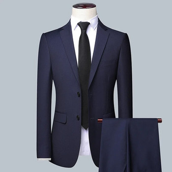 Бутиков (блейзър + панталон) Мъжки британски стил Елегантен моден висок клас семпъл ежедневен джентълменски костюм от две части