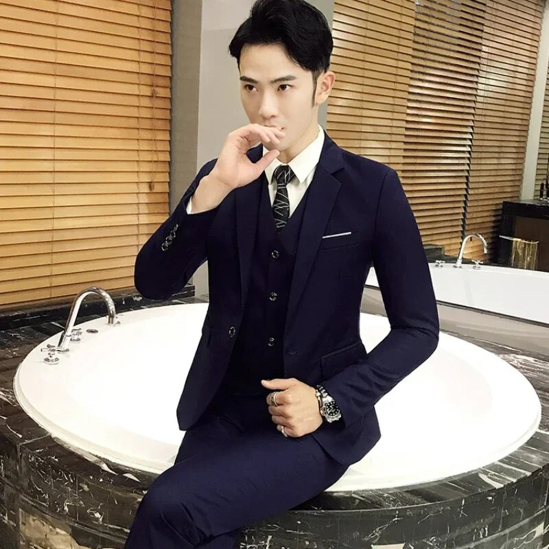 Vyriški pavasariniai 3 dalių klasikinių švarkų kostiumų rinkiniai Vyriški verslo švarkai + liemenė + kelnių kostiumų komplektai rudens vyriškų vestuvių vakarėlio rinkiniai