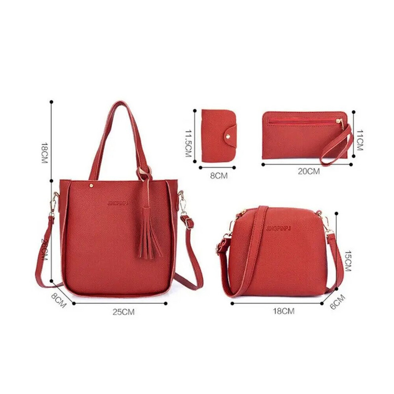 4 vnt./komplektas Crossbody Krepšiai Moteriški krepšių rinkiniai Rašto odiniai pečių krepšiai Piniginė Moteriškas PU Crossbody krepšys