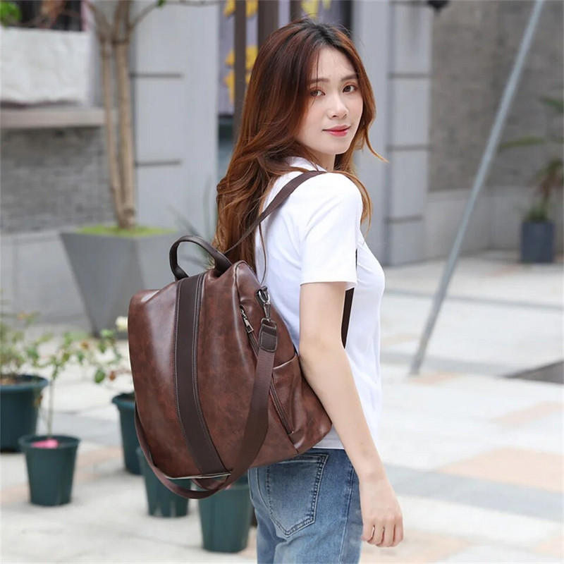 Kuprinė nuo vagysčių Moteriška kuprinė Pu odinė nugaros kuprinė mokyklinė krepšys Preppy Style Mergaičių mokyklinė kuprinė Moteriška kelioninė kuprinė