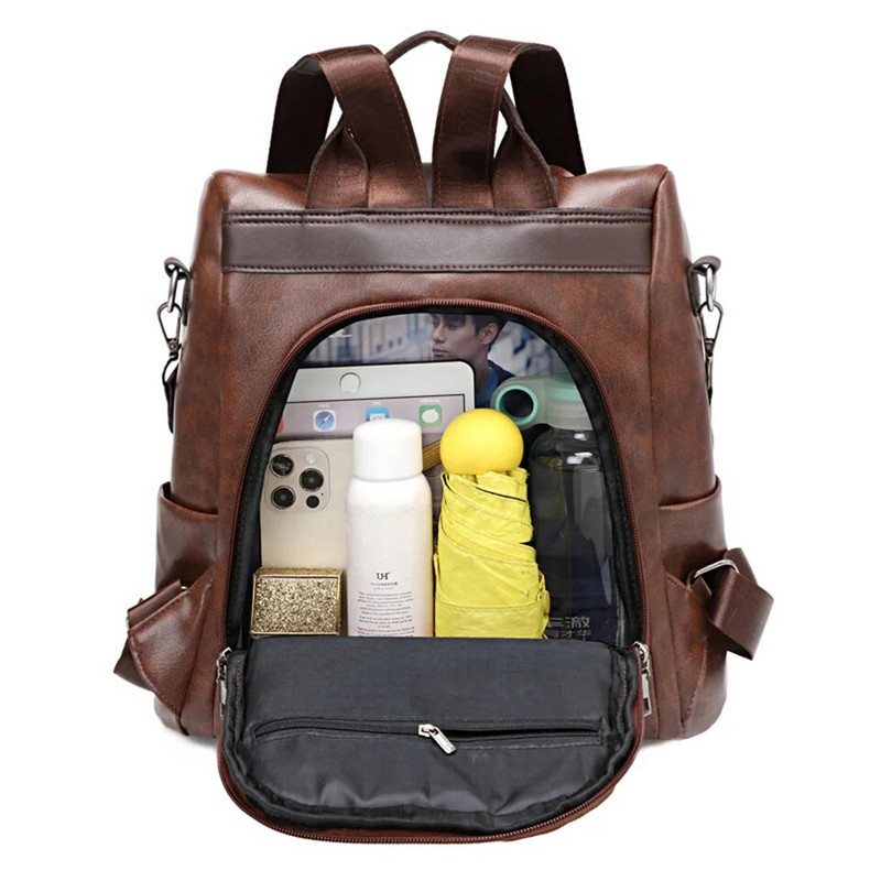 Kuprinė nuo vagysčių Moteriška kuprinė Pu odinė nugaros kuprinė mokyklinė krepšys Preppy Style Mergaičių mokyklinė kuprinė Moteriška kelioninė kuprinė