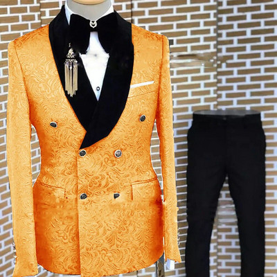 Γκρι επίσημο κοστούμι για άντρες Floral σακάκι παντελόνι 2 τεμαχίων σετ πάρτι γάμου γαμπρού σμόκιν Κομψό ανδρικό κοστούμι όμορφο σακάκι