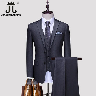 S-5XL Blazer Vest Pants Boutique Prom Party Plonas smokingas, vienspalvis vyriškas verslo biuro laisvalaikio oficialus kostiumas jaunikio vestuvinė suknelė