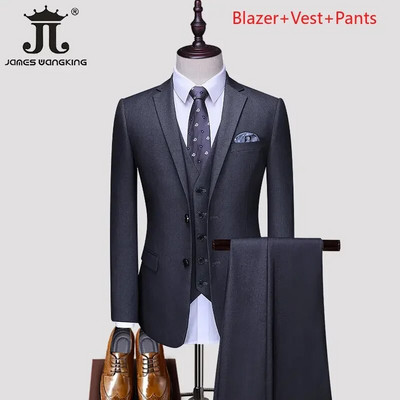 S-5XL Blazer Vest Hlače Boutique Prom Party Tanki smoking Jednobojni muški poslovni ured Ležerno formalno odijelo Mladoženja Vjenčanica