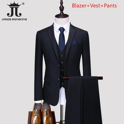 S-5XL Blazer Vest Hlače Boutique Prom Party Tanki smoking Jednobojni muški poslovni ured Ležerno formalno odijelo Mladoženja Vjenčanica