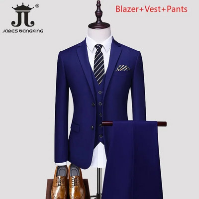 S-5XL Blazer Vest Hlače Boutique Prom Party Tanki smoking Jednobojni muški poslovni ured Ležerno formalno odijelo Mladoženja Vjenčanica