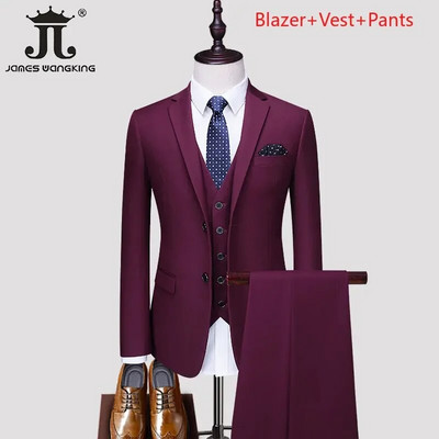 S-5XL Blazer Vest Hlače Boutique Prom Party Tanki smoking Jednobojni muški poslovni ured Ležerno formalno odijelo Mladoženja Vjenčanica