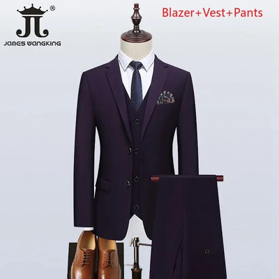 S-5XL Blazer Vest Hlače Boutique Prom Party Tanki smoking Jednobojni muški poslovni ured Ležerno formalno odijelo Mladoženja Vjenčanica