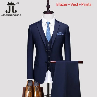 S-5XL Blazer Vest Hlače Boutique Prom Party Tanki smoking Jednobojni muški poslovni ured Ležerno formalno odijelo Mladoženja Vjenčanica