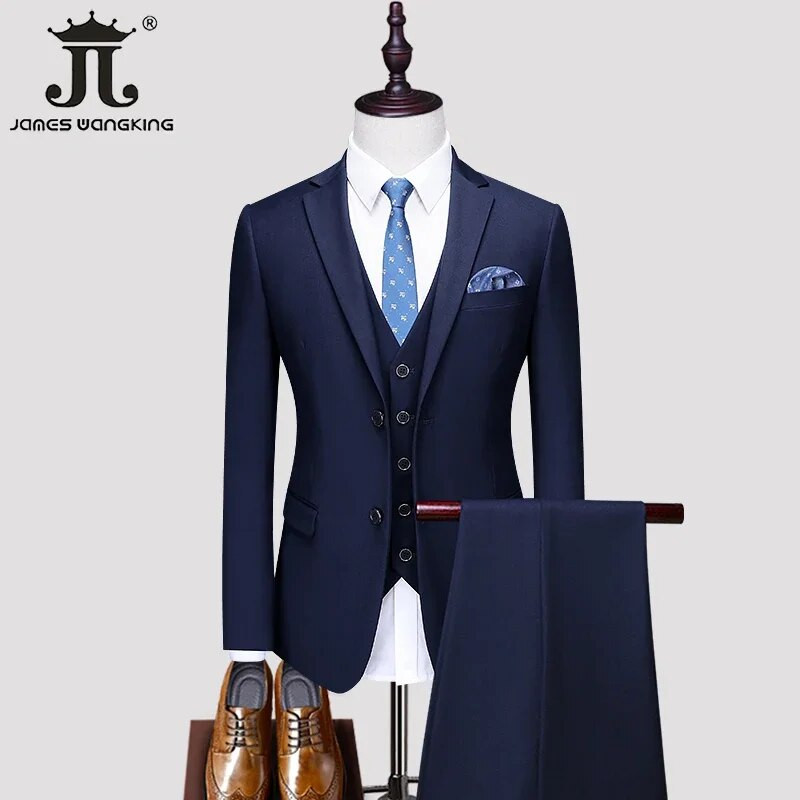 S-5XL Blazer Vest Hlače Boutique Prom Party Tanki smoking Jednobojni muški poslovni ured Ležerno formalno odijelo Mladoženja Vjenčanica