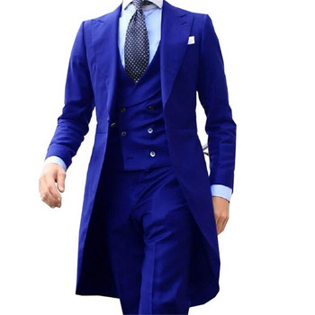 Royal Blue Long Tail Coat 3 Piece Gentleman Man Suit Smoking Da Sposo Moda Maschile Per Giacca Da Ballo Da Sposa Gilet Con