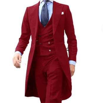 Royal Blue Long Tail Coat 3 Piece Gentleman Man Suit Smoking Da Sposo Moda Maschile Per Giacca Da Ballo Da Sposa Gilet Con