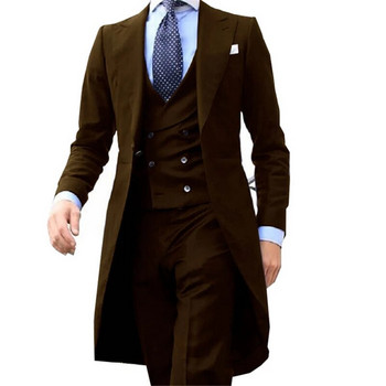 Royal Blue Long Tail παλτό 3 τεμαχίων Gentleman ανδρικό κοστούμι καπνιστό Da Sposo Moda Maschile Per Giacca Da Ballo Da Sposa Gilet Con