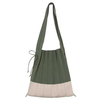 Дамски чанти за пазаруване с голям капацитет в корейски стил Шикозни сгънати плетени плисирани чанти Дамска модна чанта с ивици и панели