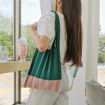 Κορεάτικου στιλ τσάντες αγορών μεγάλης χωρητικότητας για γυναίκες Κομψές πλεκτές πλισέ τσάντες γυναικεία μόδα με ρίγες με επένδυση
