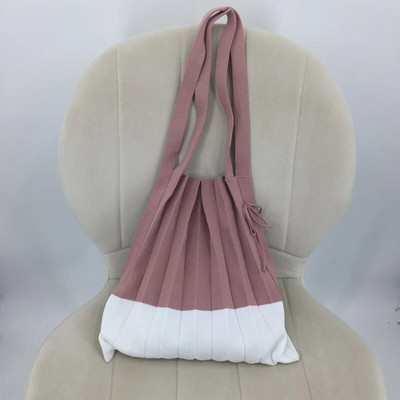 Ženske torbe za kupnju velikog kapaciteta u korejskom stilu Chic presavijene pletene plisirane torbe Ženska modna velika torba s prugama