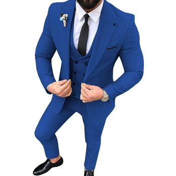 Блейзъри Мъжки модни банкетни тънки костюми от 3 части / Мъжко бизнес едноцветно яке Панталони Двуредно жилетка Палто