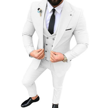 Блейзъри Мъжки модни банкетни тънки костюми от 3 части / Мъжко бизнес едноцветно яке Панталони Двуредно жилетка Палто