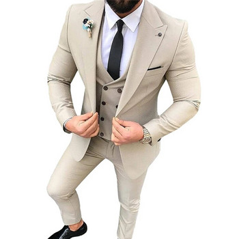 Blazers Ανδρικό Σετ Κοστούμι 3 τεμαχίων για δεξιώσεις μόδας / Ανδρικό μονόχρωμο επαγγελματικό τζάκετ Παντελόνι Παντελόνι με διπλό στήθος γιλέκο