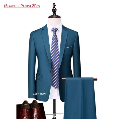 ( kabát + nadrág ) Luxus márka divat egyszínű férfi Alkalmi alkalmi üzleti irodai öltöny 2 db szett Vőlegény esküvői ruha party