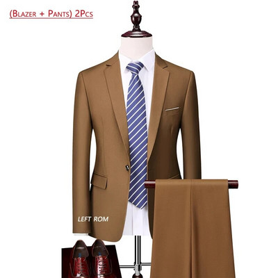 ( kabát + nadrág ) Luxus márka divat egyszínű férfi Alkalmi alkalmi üzleti irodai öltöny 2 db szett Vőlegény esküvői ruha party