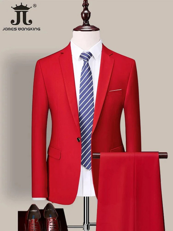 ( kabát + nadrág ) Luxus márka divat egyszínű férfi Alkalmi alkalmi üzleti irodai öltöny 2 db szett Vőlegény esküvői ruha party